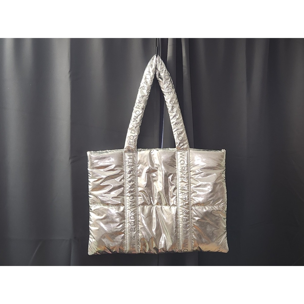 Bath And Body Works Puffy Tote 2024 Black Friday Silver‎ PUFFY Bag Logo~NWT